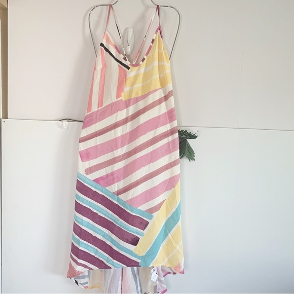 Cupshe Adley Backless Criss Cross Strap Striped Slip Dress Pastel NWT Medium - Picture 1 of 6